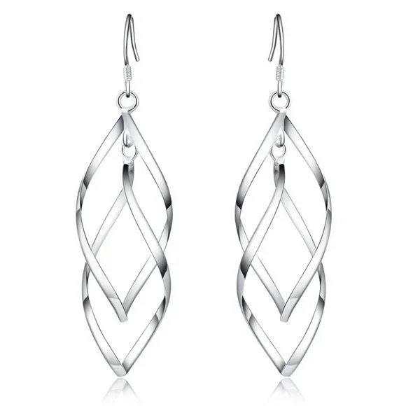Gorgeous Wavy Drop Earrings Solid Sterling Silver " Hypoallergenic " - Picture 7 of 7